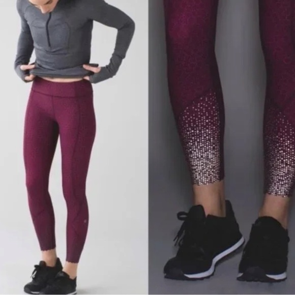 Lululemon Tight Stuff Tight Star Pixel Raspberry Bordeaux Reflective Leggings - Picture 1 of 5